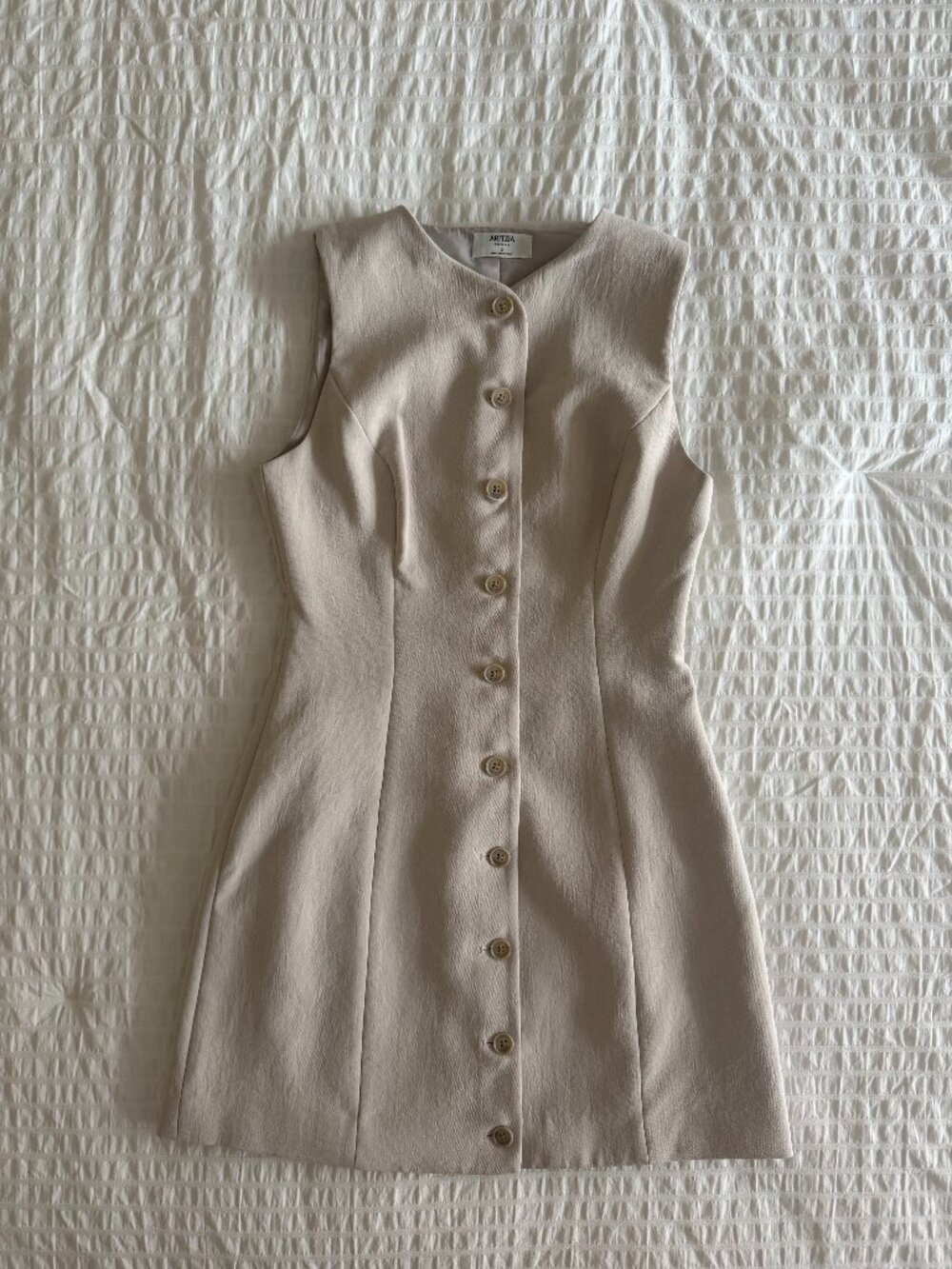 Aritzia Cream Sleeveless Button Front Mini Dress